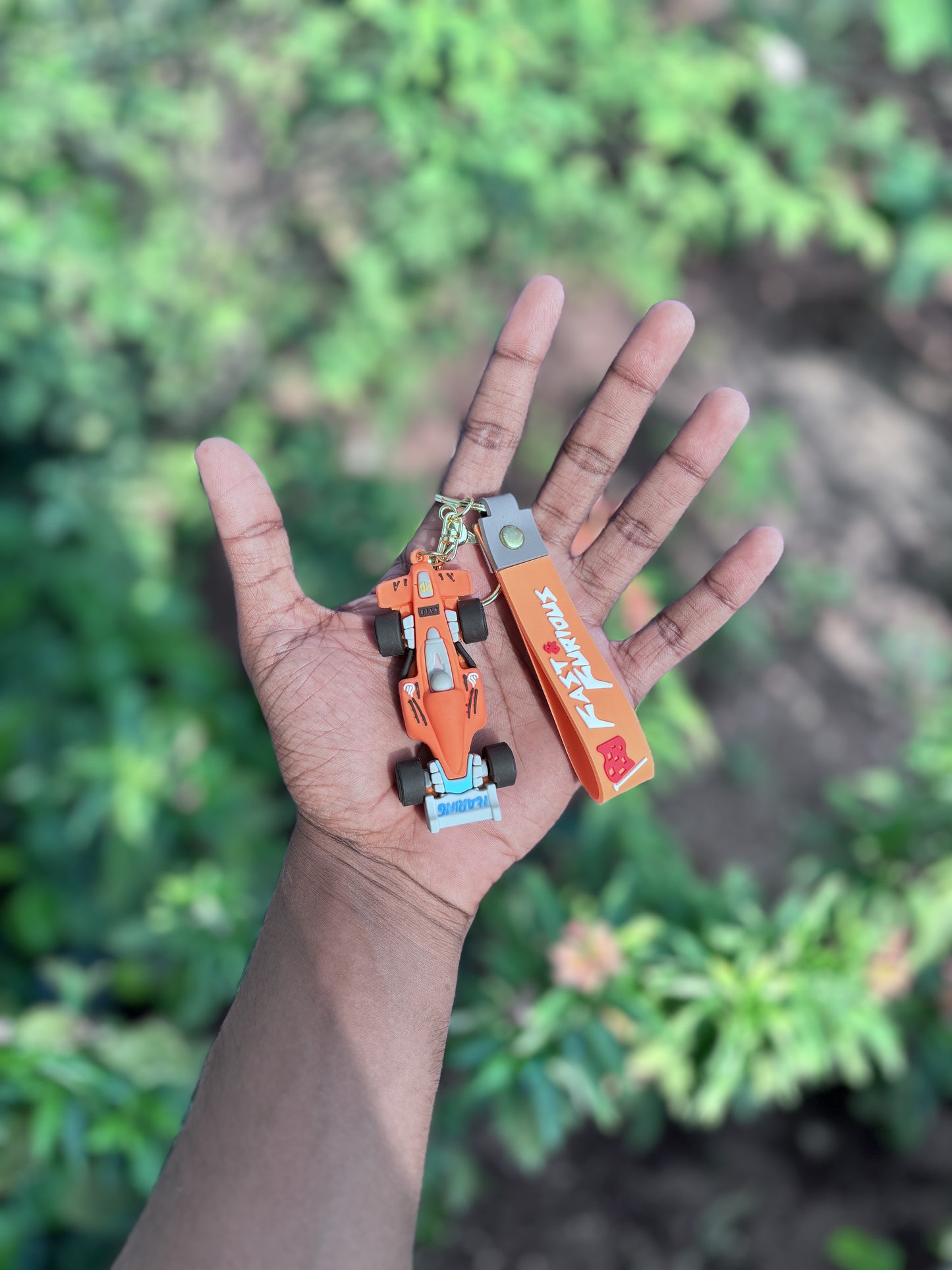 Orange F1 Car - 3D Silicone Keychain