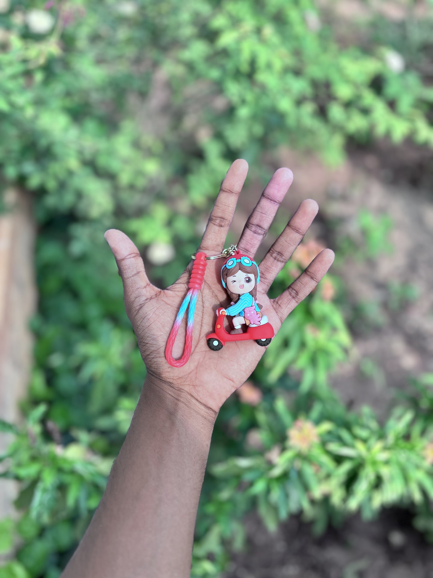 Cute Girl with Scooter - 3D Silicone Keychain